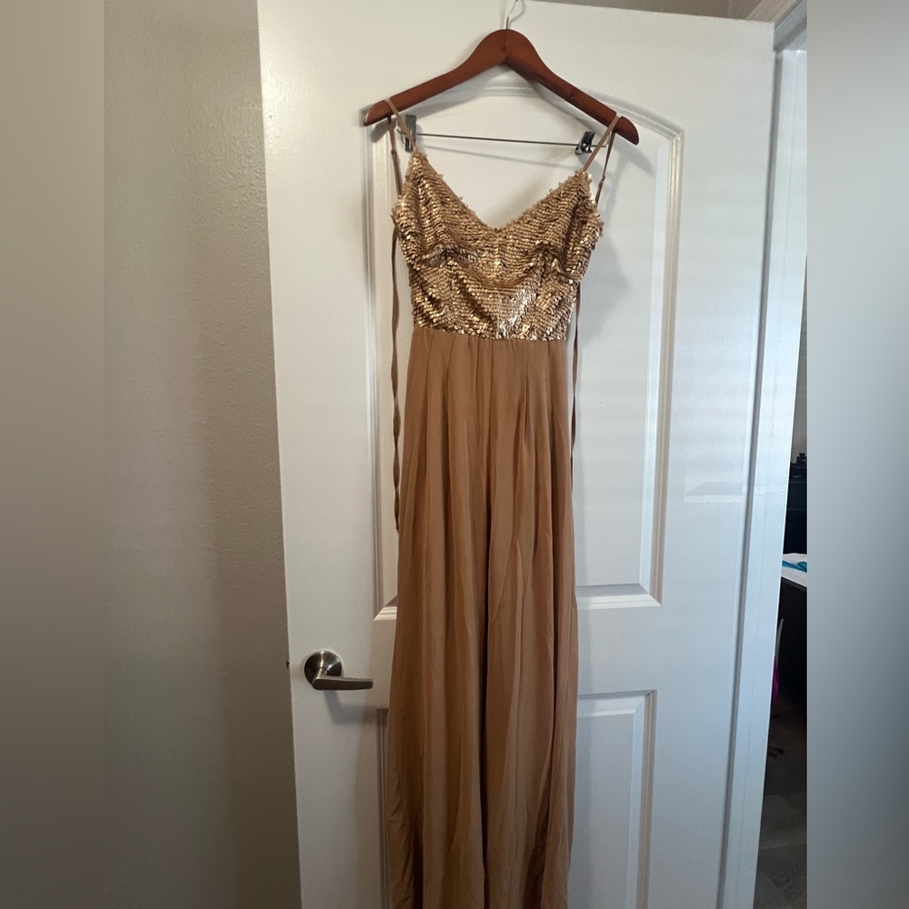 Gold sparkle jumpsuit 
Open back